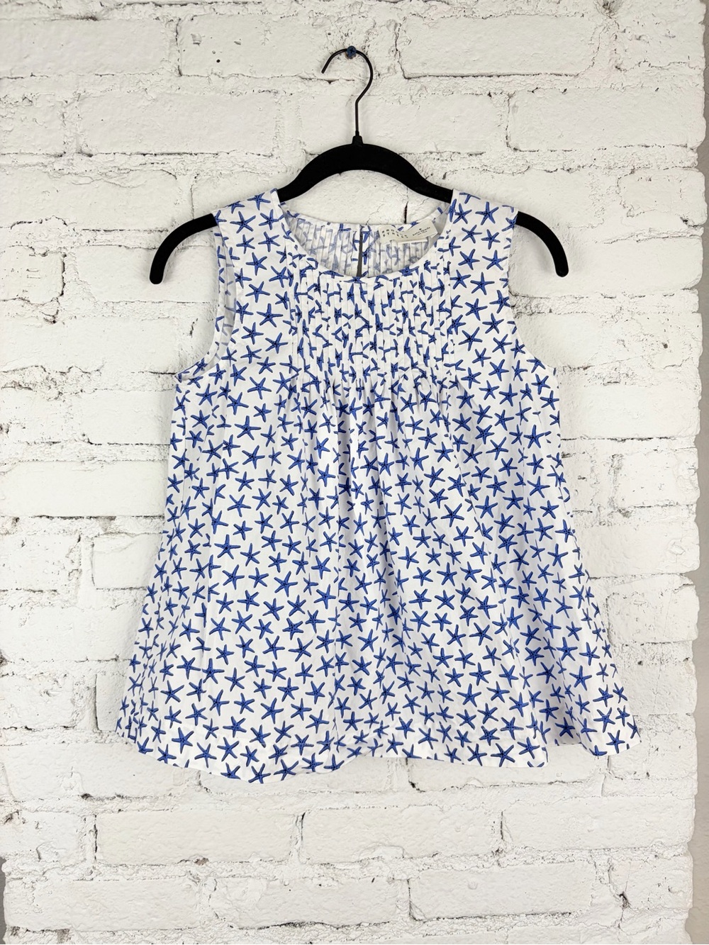 Kate Spade Broome Street White Blue Starfish Cotton Sleeveless Pleated Top S